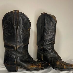 Vintage Frye Worn In Black Leather Western Boots
